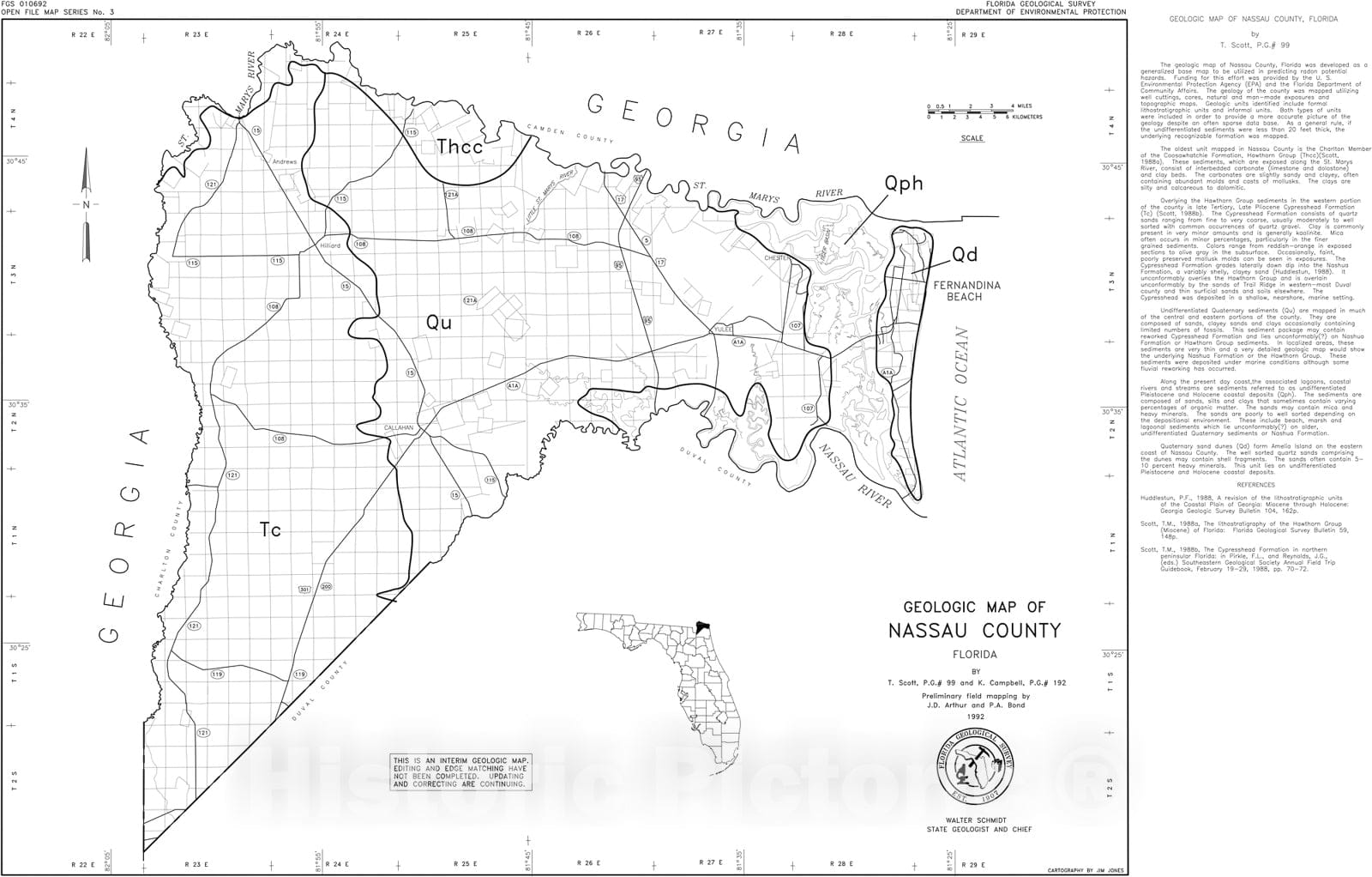Map : Geologic map of Nassau County, Florida, 1992 Cartography Wall Art :