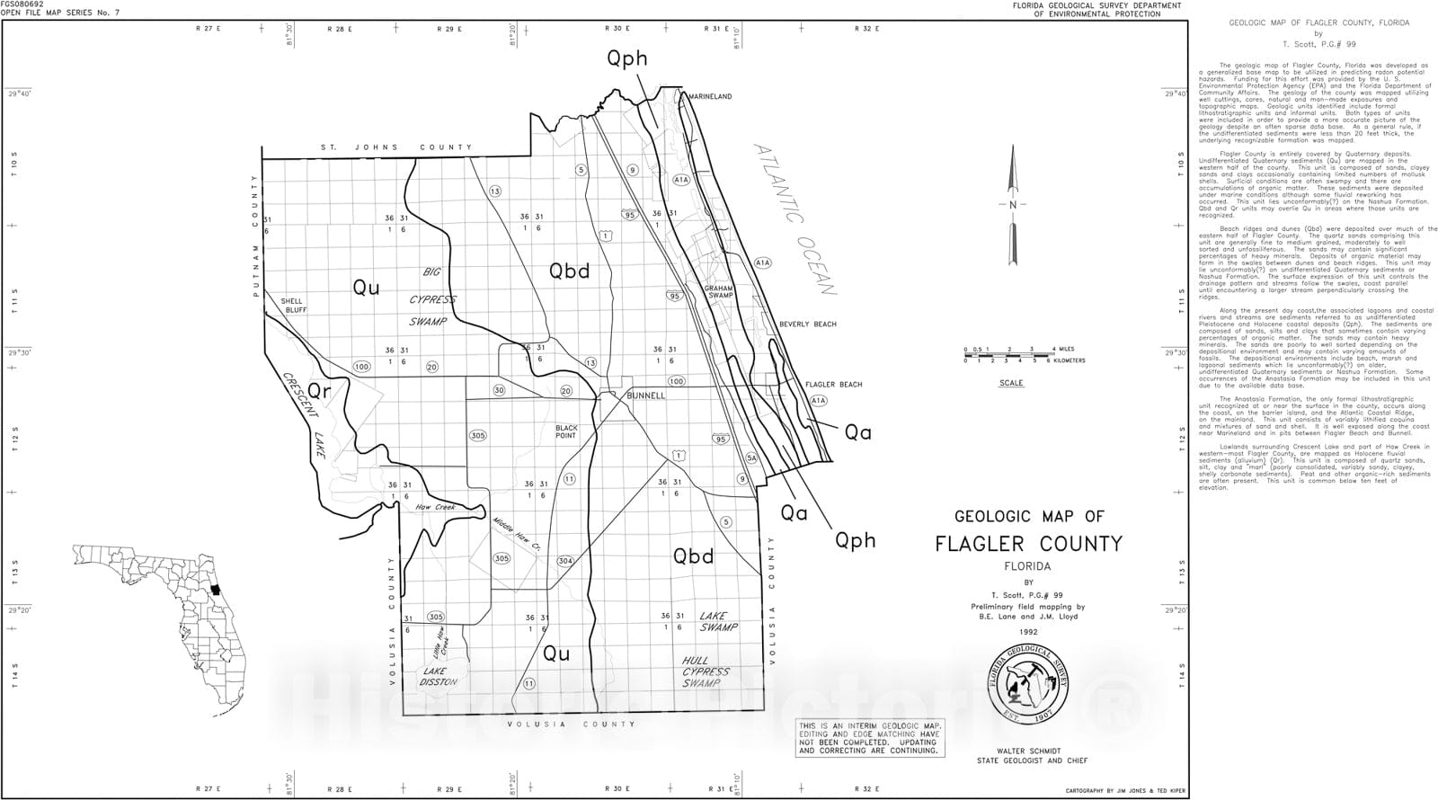 Map : Geologic map of Flagler County, Florida, 1992 Cartography Wall Art :