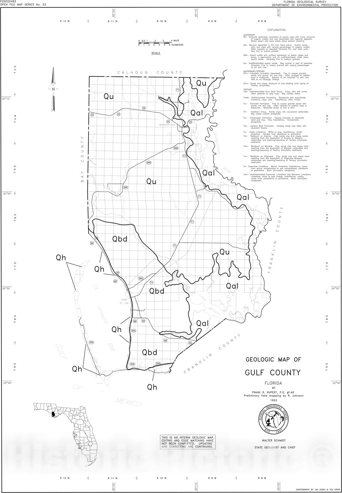 Map : Geologic map of Gulf County, Florida, 1993 Cartography Wall Art :