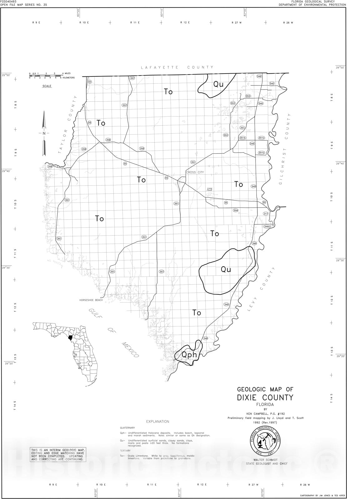 Map : Geologic map of Dixie County, Florida, 1993 Cartography Wall Art :
