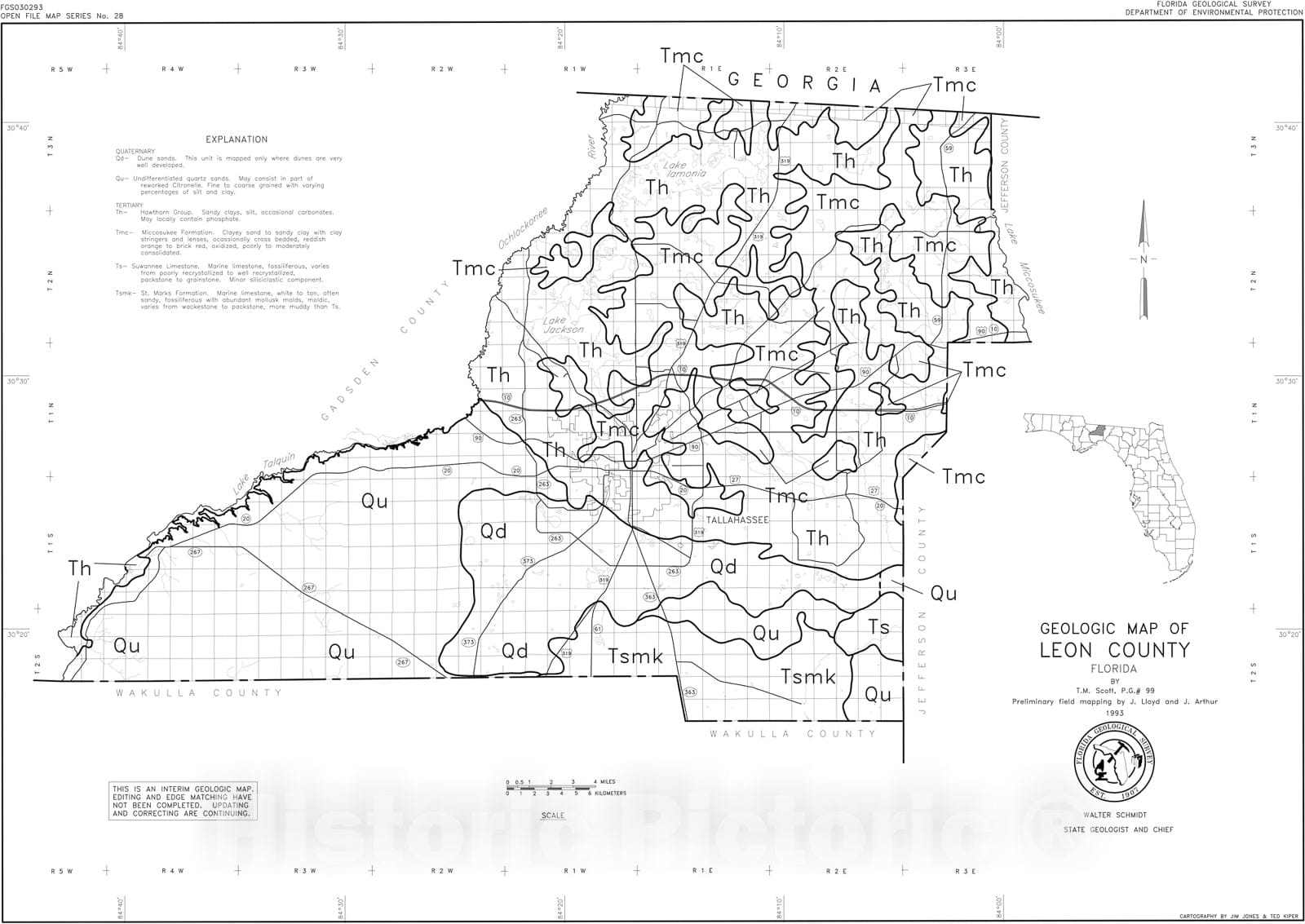 Map : Geologic map of Leon County, Florida, 1993 Cartography Wall Art :
