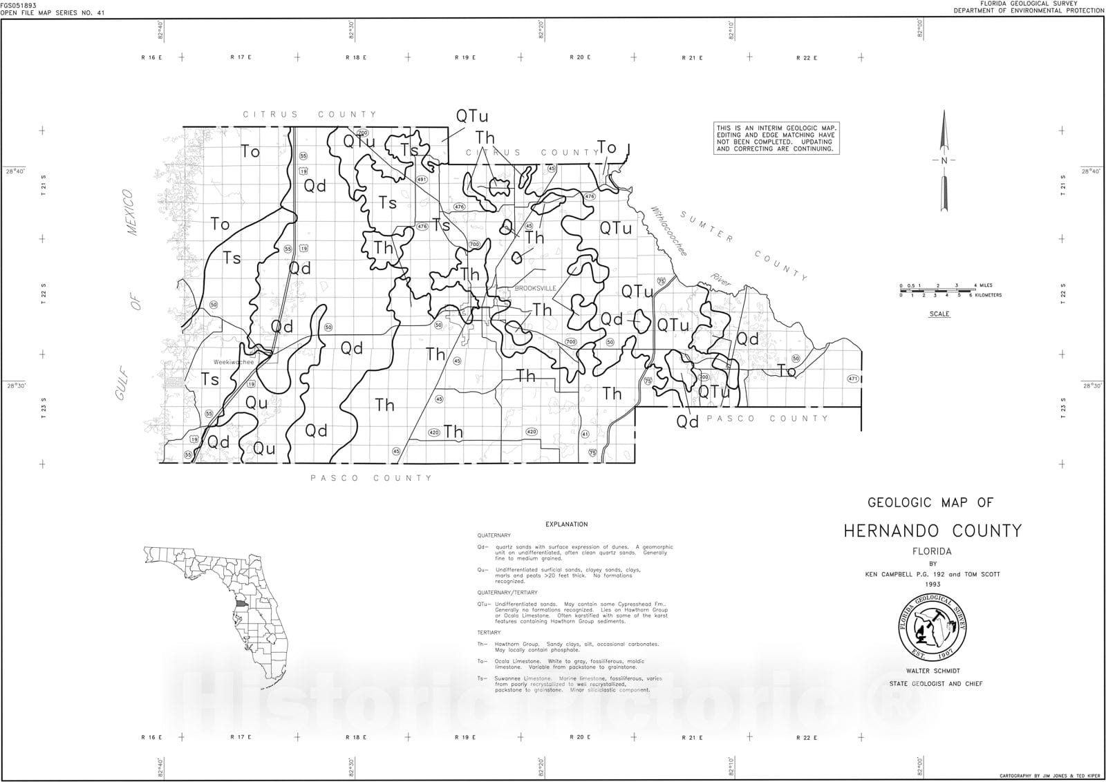 Map : Geologic map of Hernando County, Florida, 1993 Cartography Wall Art :