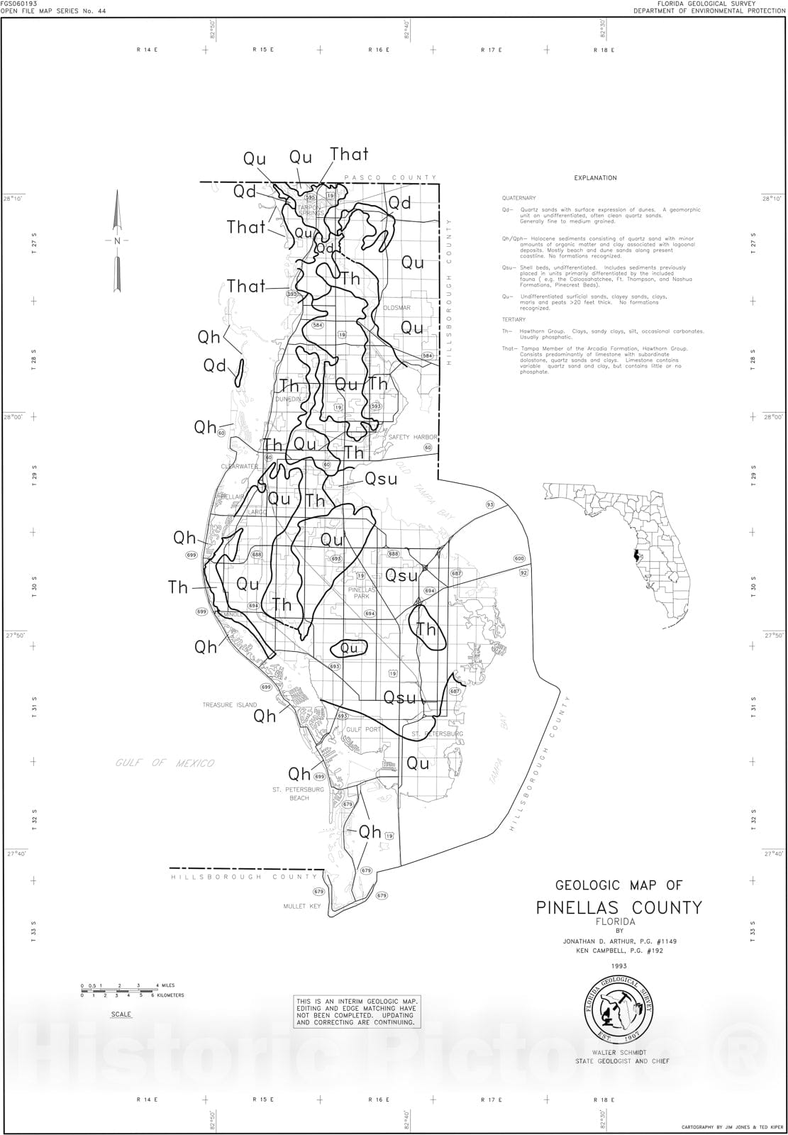 Map : Geologic map of Pinellas County, Florida, 1993 Cartography Wall Art :