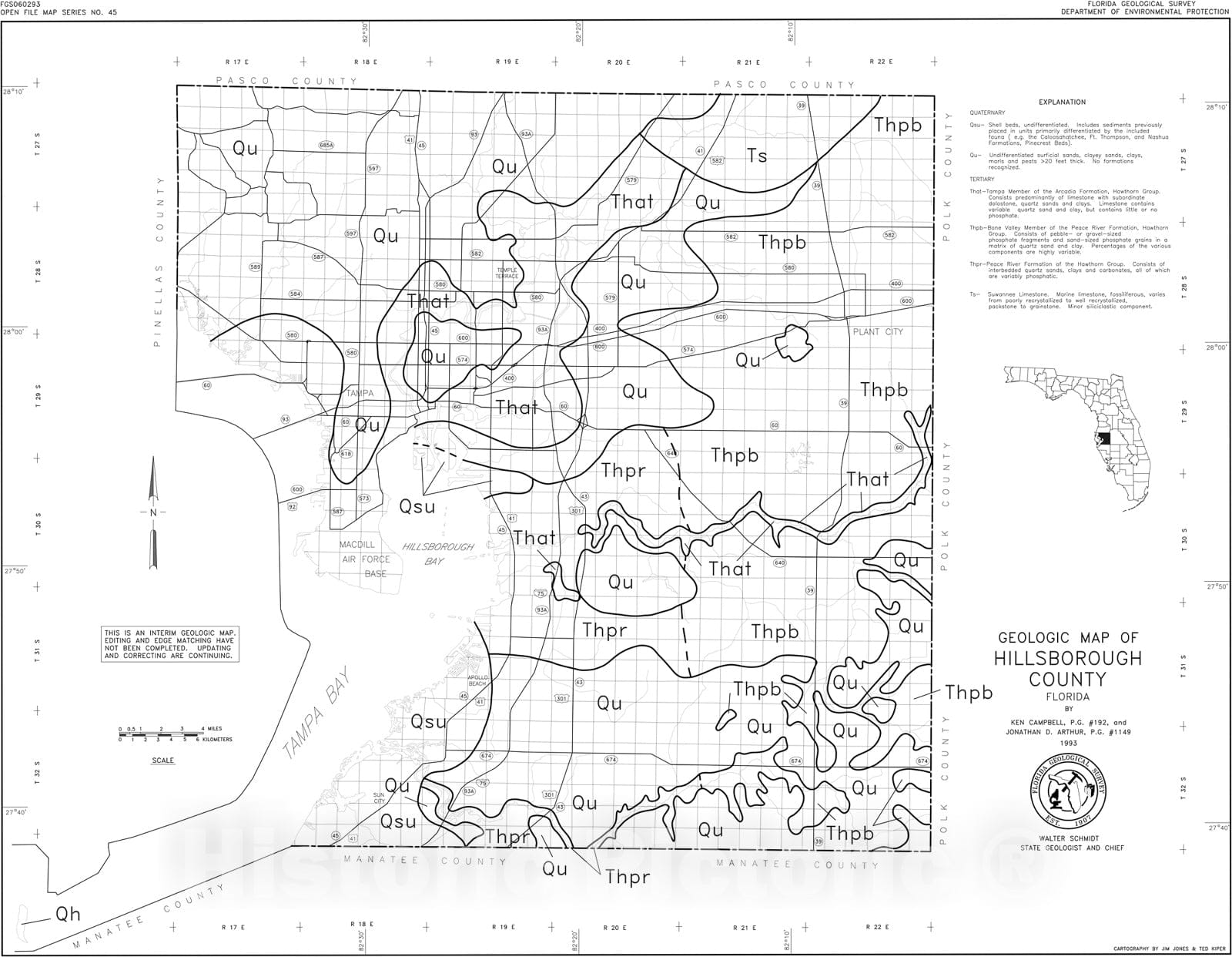 Map : Geologic map of Hillsborough County, Florida, 1993 Cartography Wall Art :