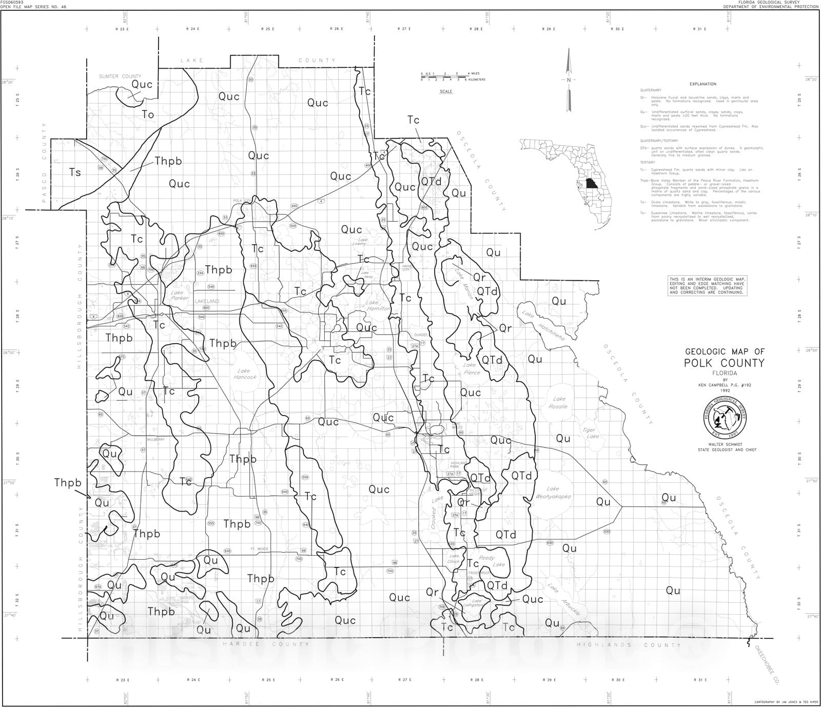Map : Geologic map of Polk County, Florida, 1993 Cartography Wall Art :