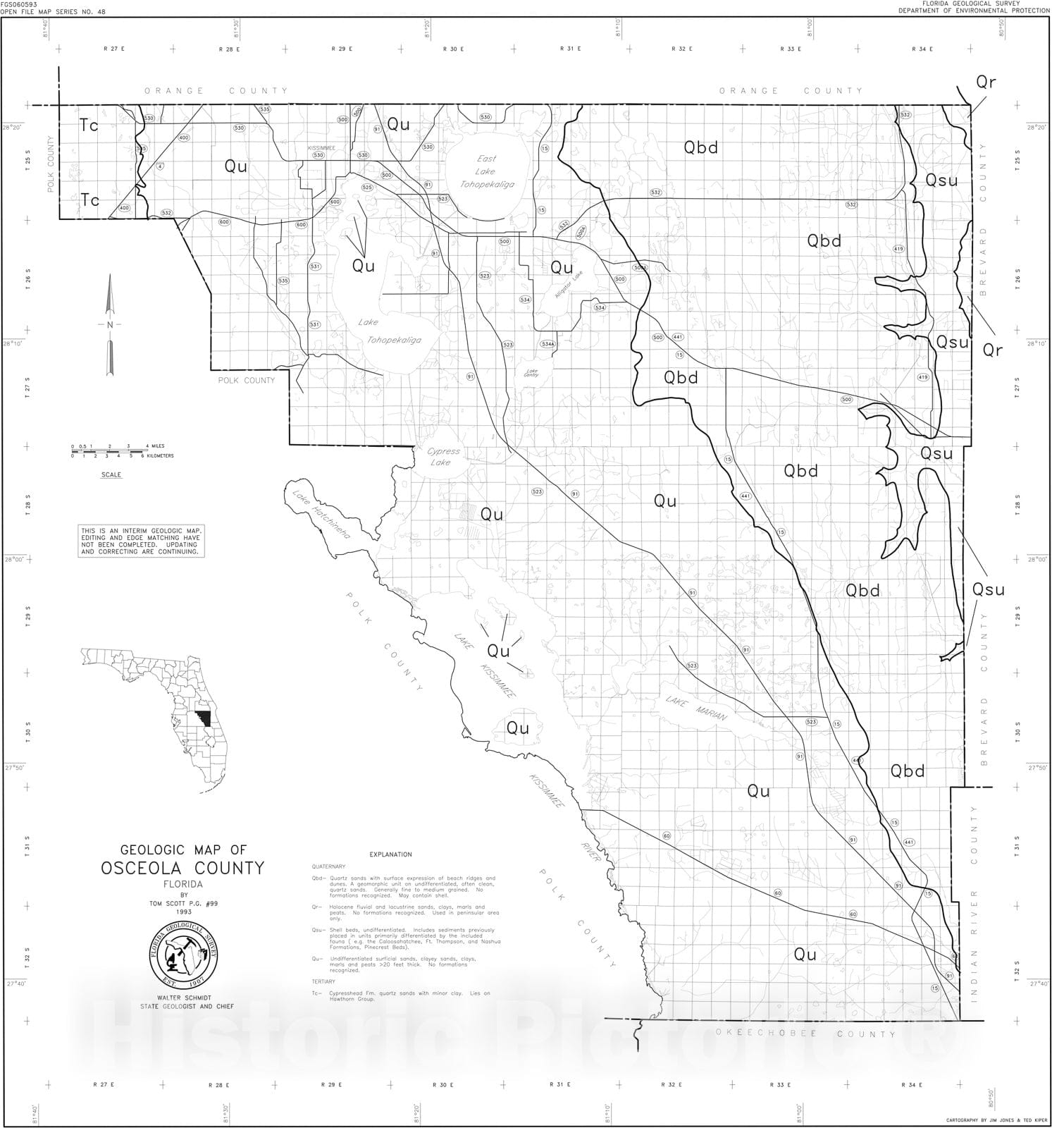Map : Geologic map of Osceola County, Florida, 1993 Cartography Wall Art :