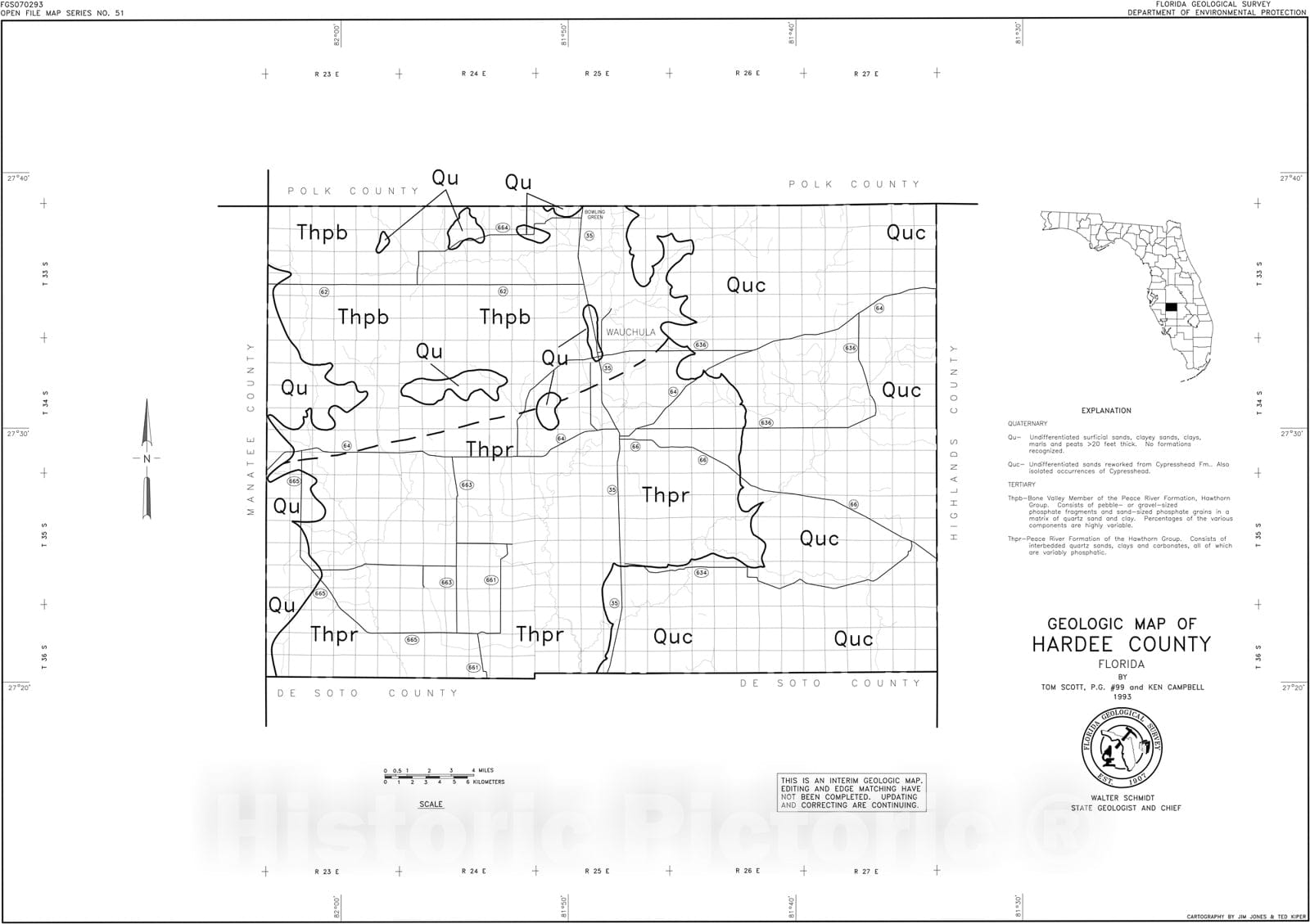 Map : Geologic map of Hardee County, Florida, 1993 Cartography Wall Art :