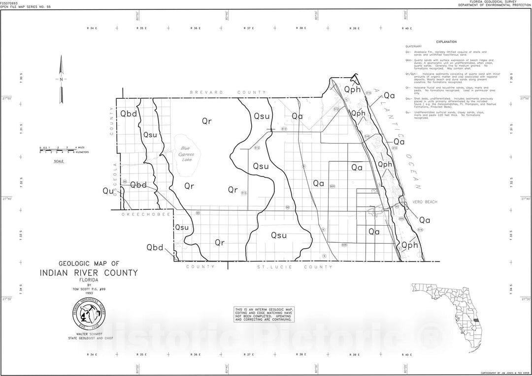 Map : Geologic map of Indian River County, Florida, 1993 Cartography Wall Art :