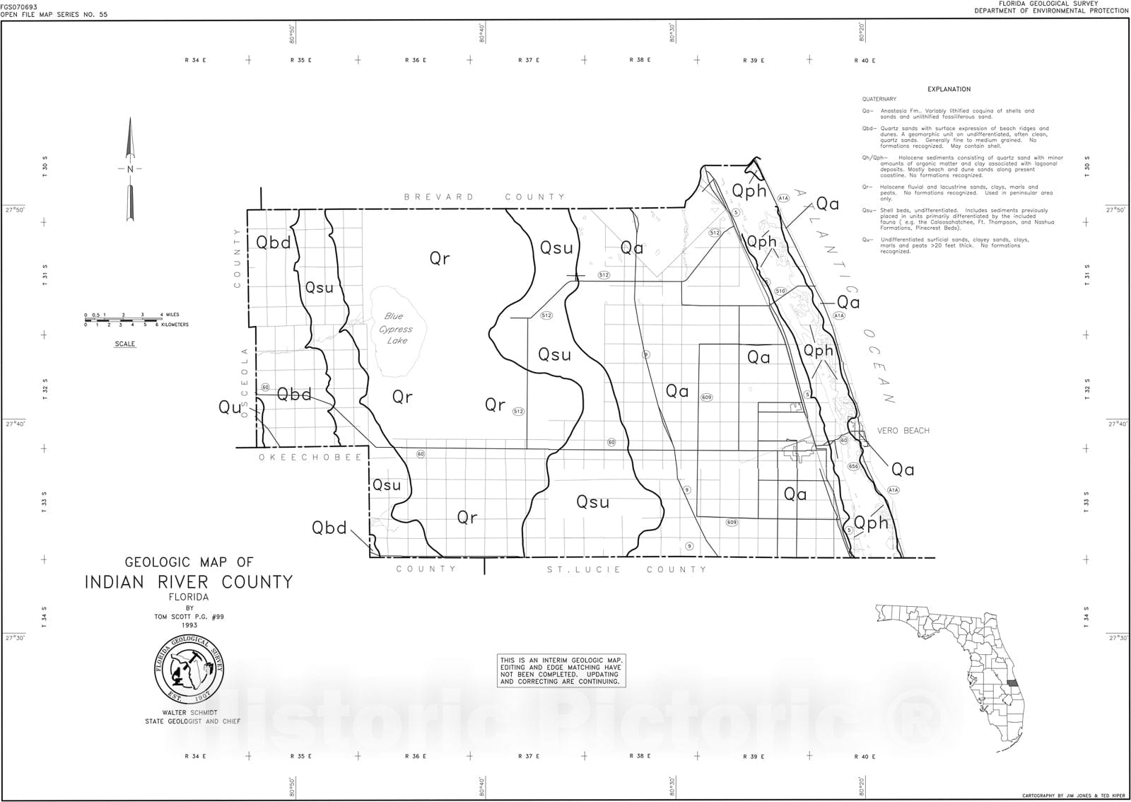 Map : Geologic map of Indian River County, Florida, 1993 Cartography Wall Art :