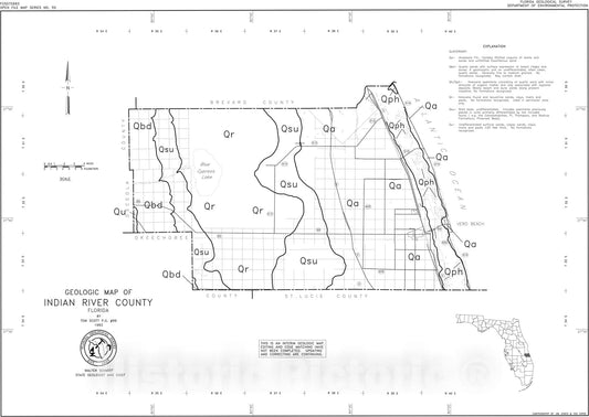 Map : Geologic map of Indian River County, Florida, 1993 Cartography Wall Art :