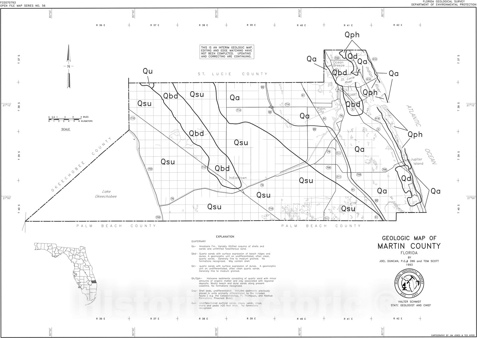 Map : Geologic map of Martin County, Florida, 1993 Cartography Wall Art :