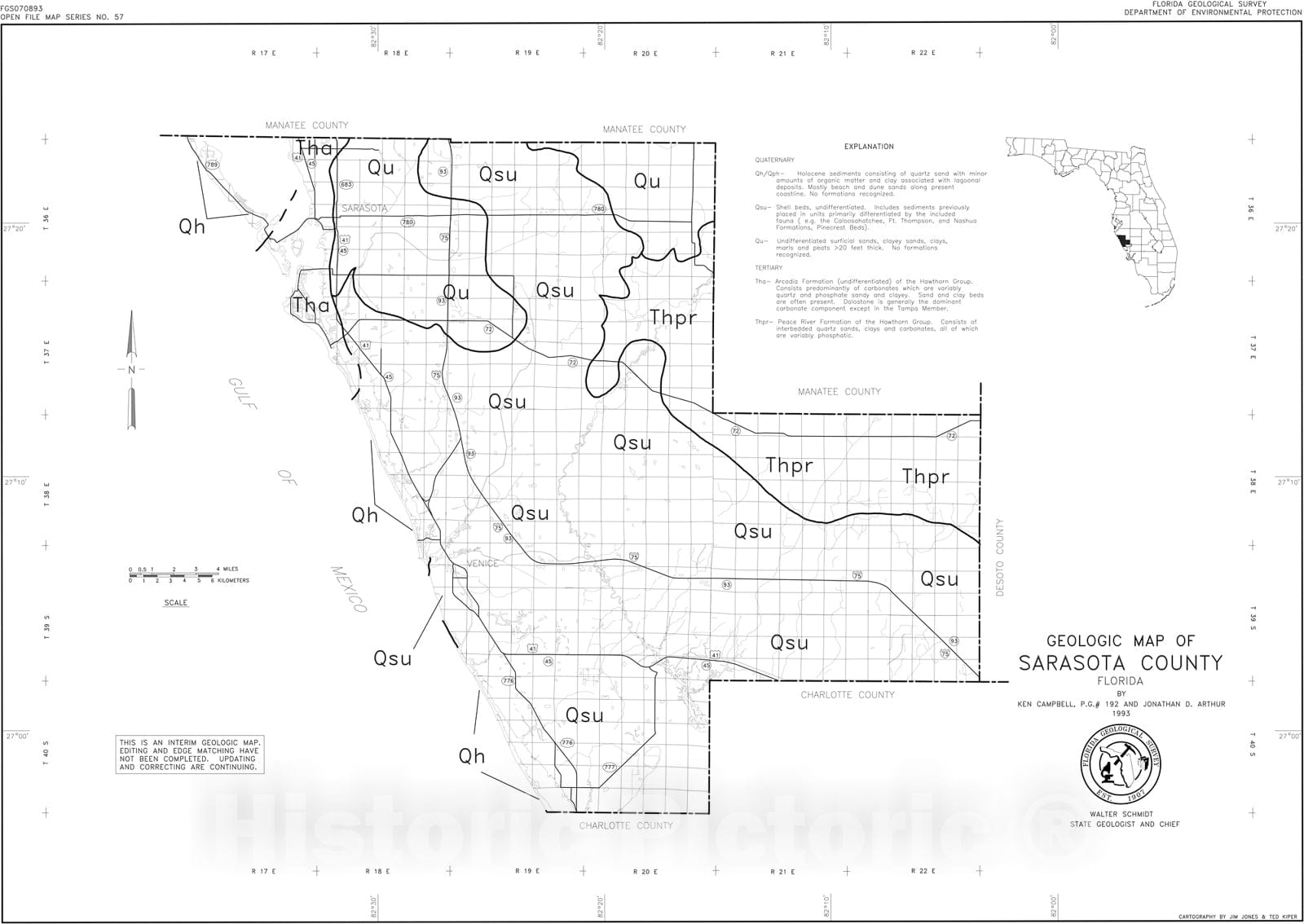 Map : Geologic map of Sarasota County, Florida, 1993 Cartography Wall Art :