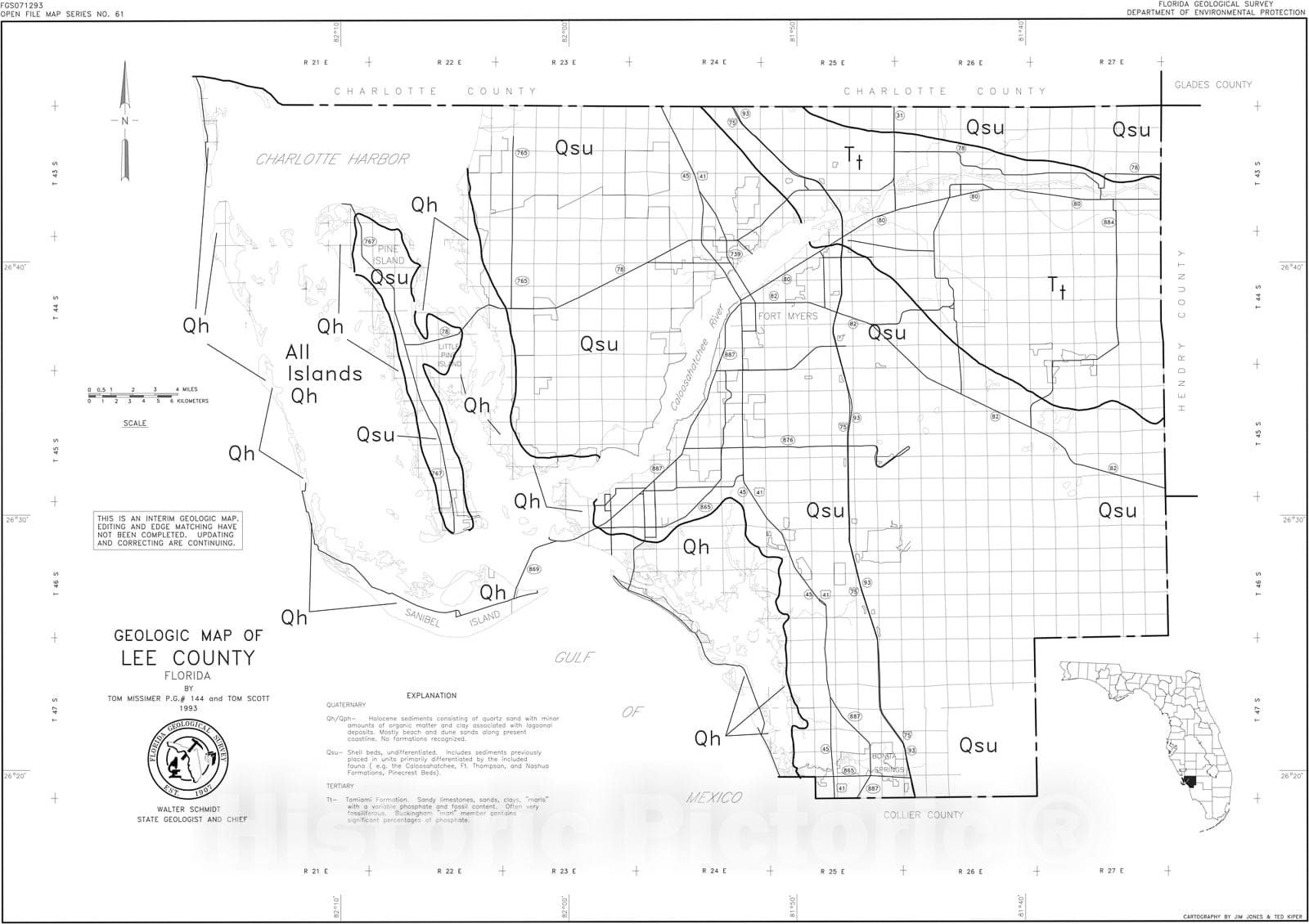 Map : Geologic map of Lee County, Florida, 1993 Cartography Wall Art :