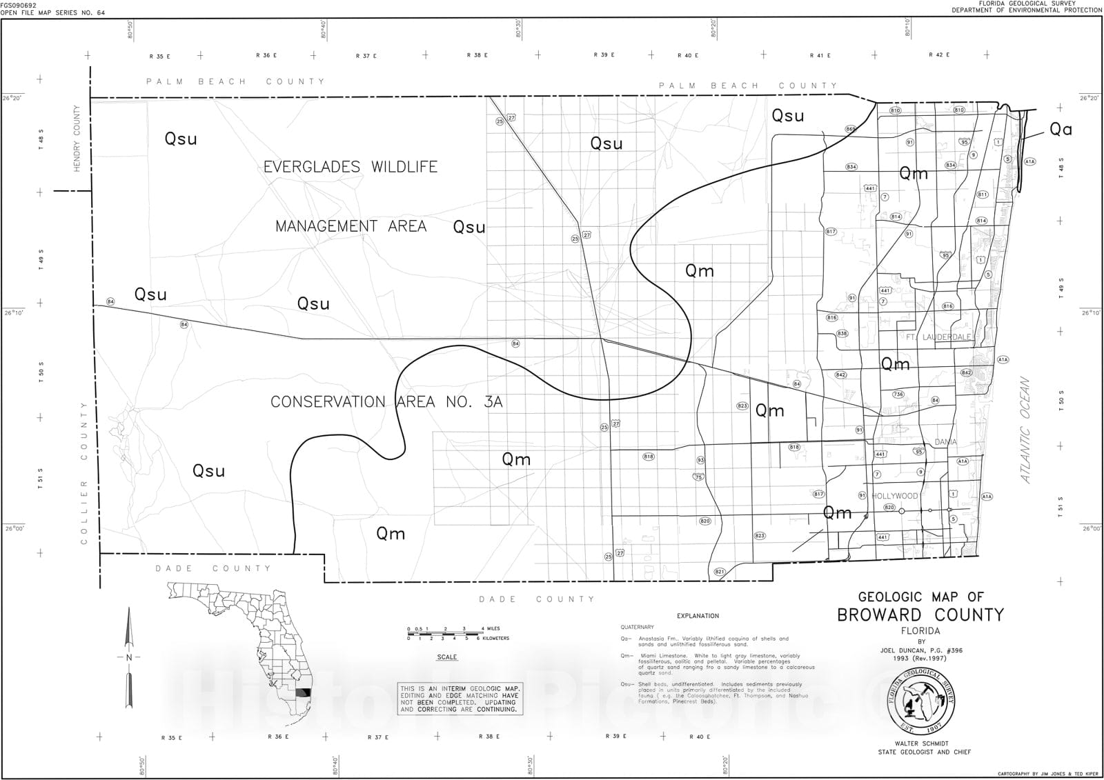 Map : Geologic map of Broward County, Florida, 1993 Cartography Wall Art :