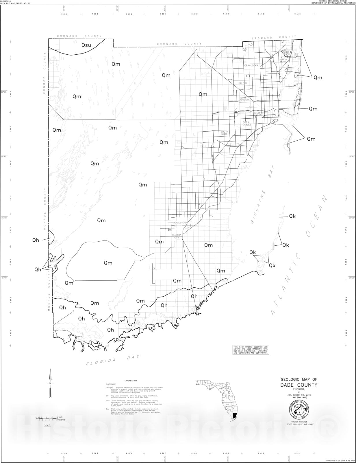 Map : Geologic map of Dade County, Florida, 1993 Cartography Wall Art :