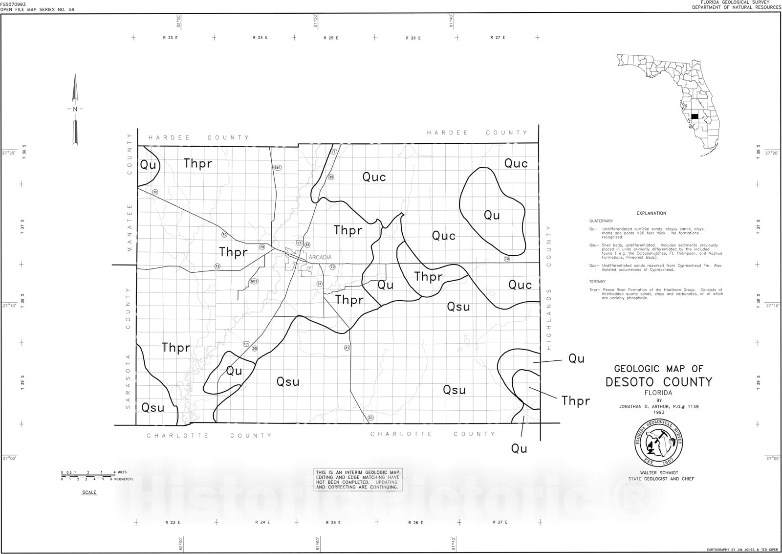 Map : Geologic map of DeSoto County, Florida, 1993 Cartography Wall Art :
