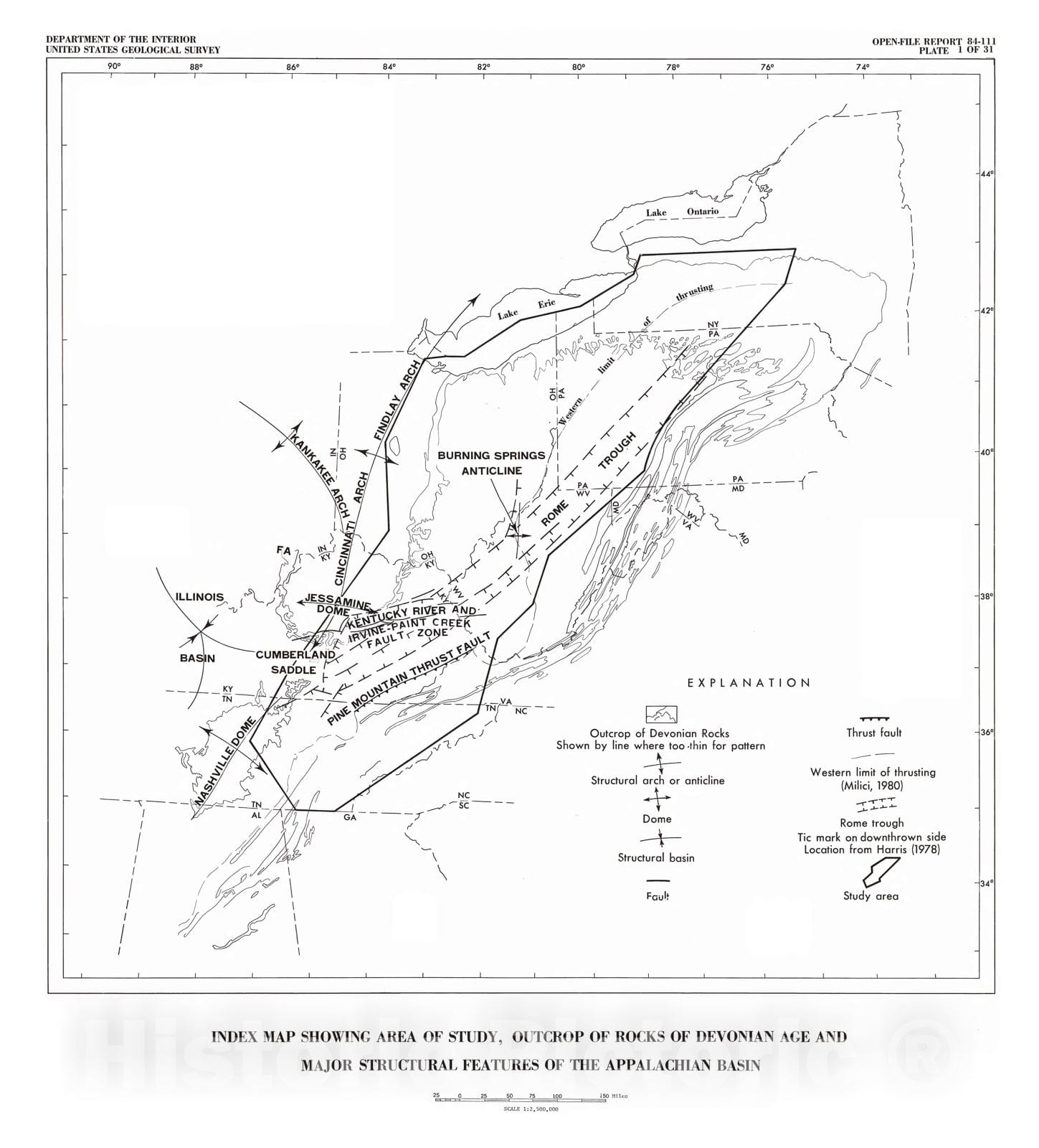 Map : Stratigraphic framework of the Devonian black shales of the Appalachian basin, 1984 Cartography Wall Art :