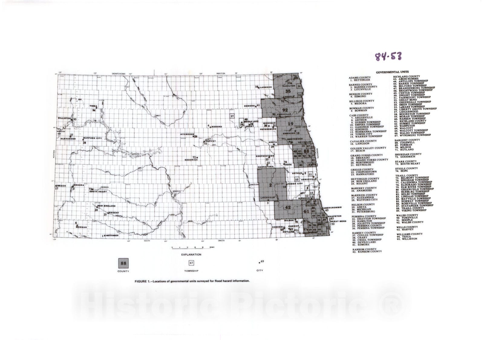 Map : Inventory and analysis of information for flood plain management in North Dakota, 1983 Cartography Wall Art :