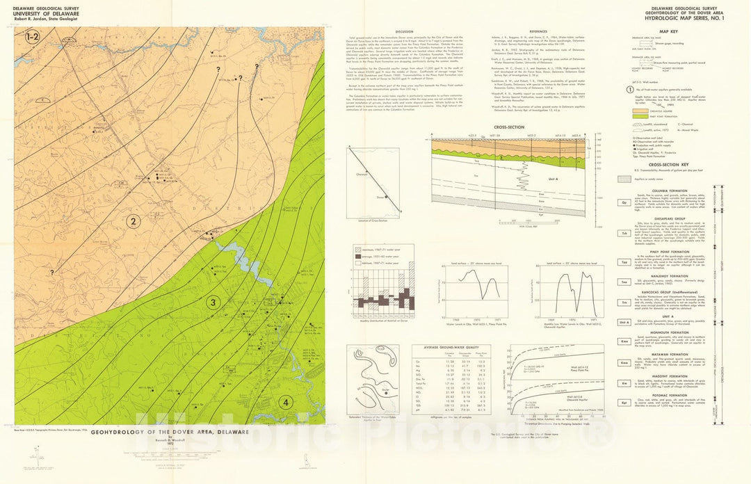 Map : Geohydrology of the Dover area, Delaware, 1972 Cartography Wall Art :