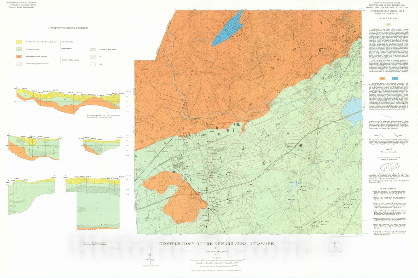 Map : Geohydrology of the Newark area, Delaware, sheet 1, basic geology, 1977 Cartography Wall Art :