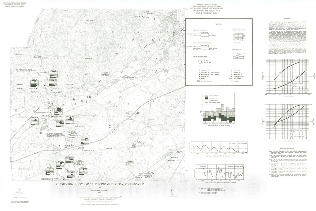 Map : Geohydrology of the Newark area, Delaware, sheet 2, hydrologic data, 1979 Cartography Wall Art :