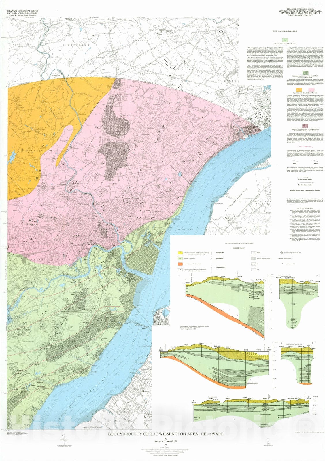 Map : Geohydrology of the Wilmington area, Delaware, sheet 1, basic geology, 1981 Cartography Wall Art :
