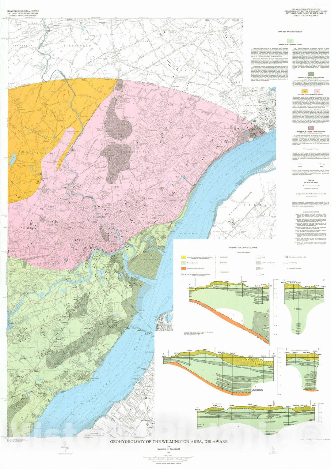 Map : Geohydrology of the Wilmington area, Delaware, sheet 1, basic geology, 1981 Cartography Wall Art :