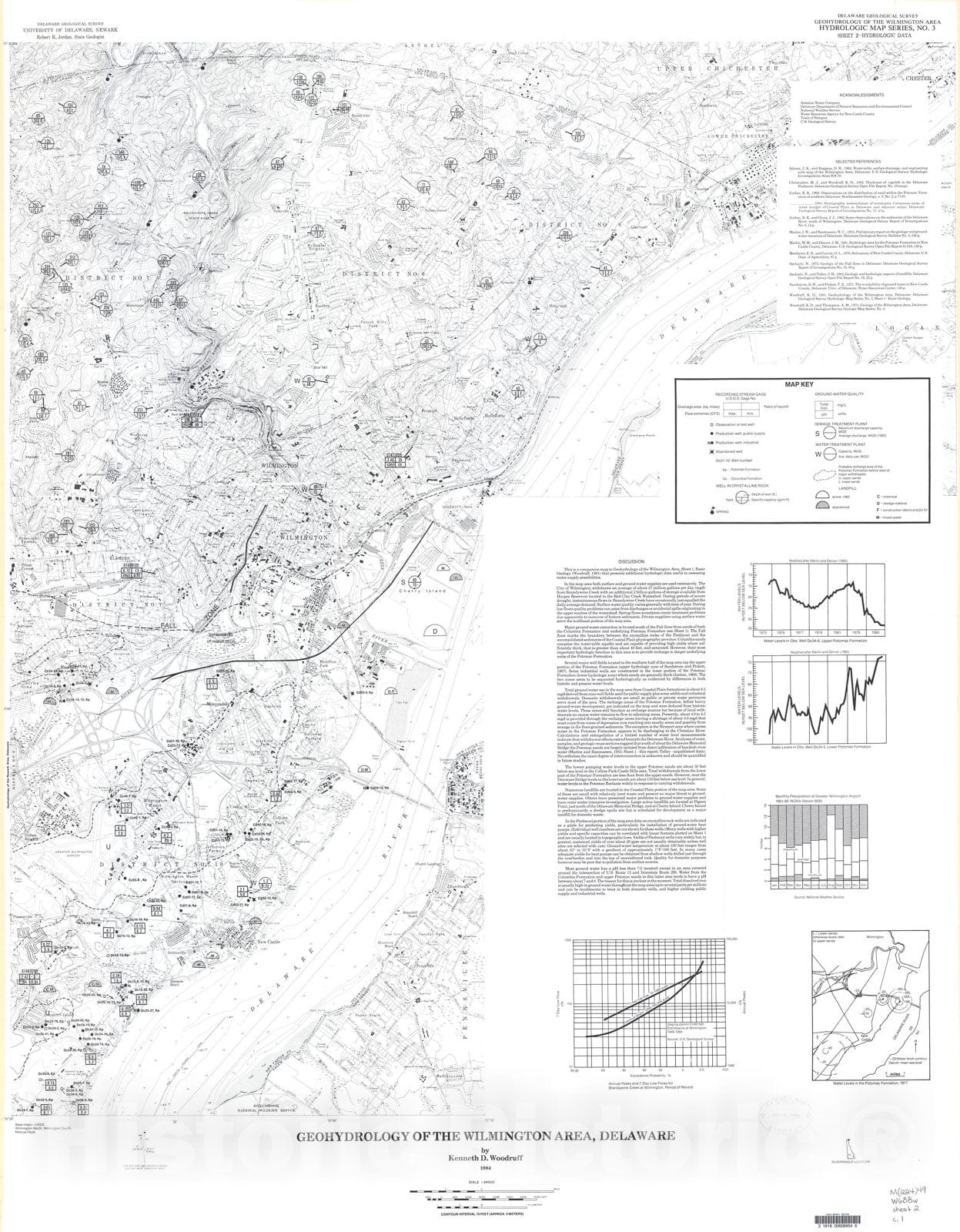 Map : Geohydrology of the Wilmington area, Delaware, sheet 2, hydrologic data, 1984 Cartography Wall Art :