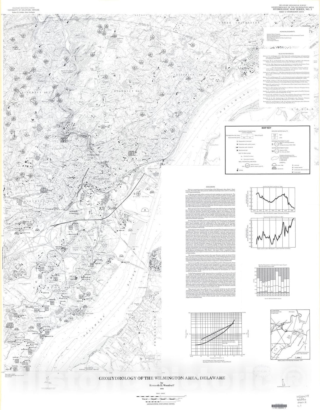 Map : Geohydrology of the Wilmington area, Delaware, sheet 2, hydrologic data, 1984 Cartography Wall Art :