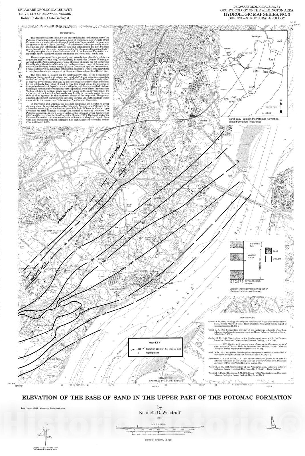 Map : Geohydrology of the Wilmington area, Delaware, sheet 3, structural geology, 1984 Cartography Wall Art :