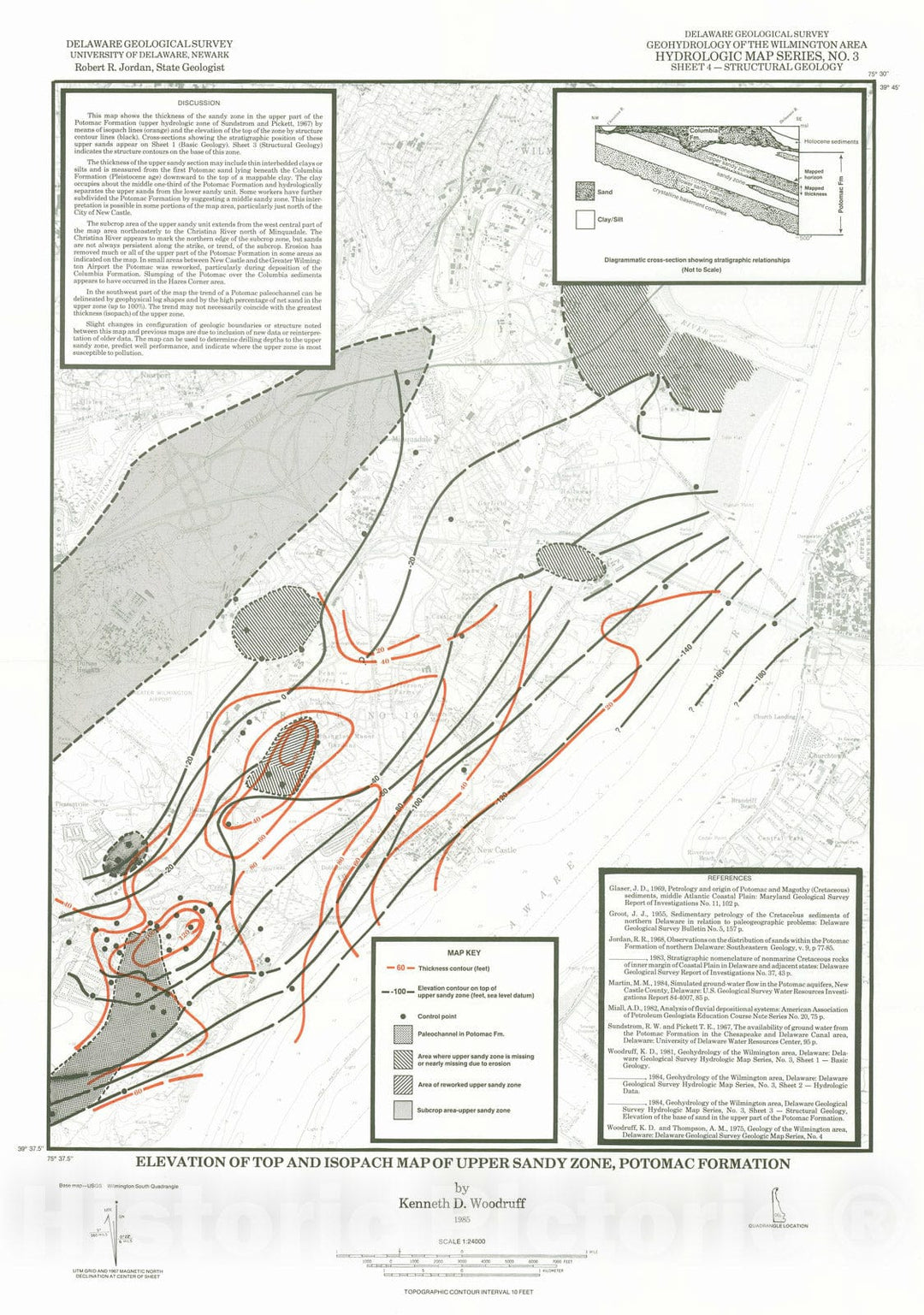 Map : Geohydrology of the Wilmington area, Delaware, sheet 4, structural geology, 1985 Cartography Wall Art :