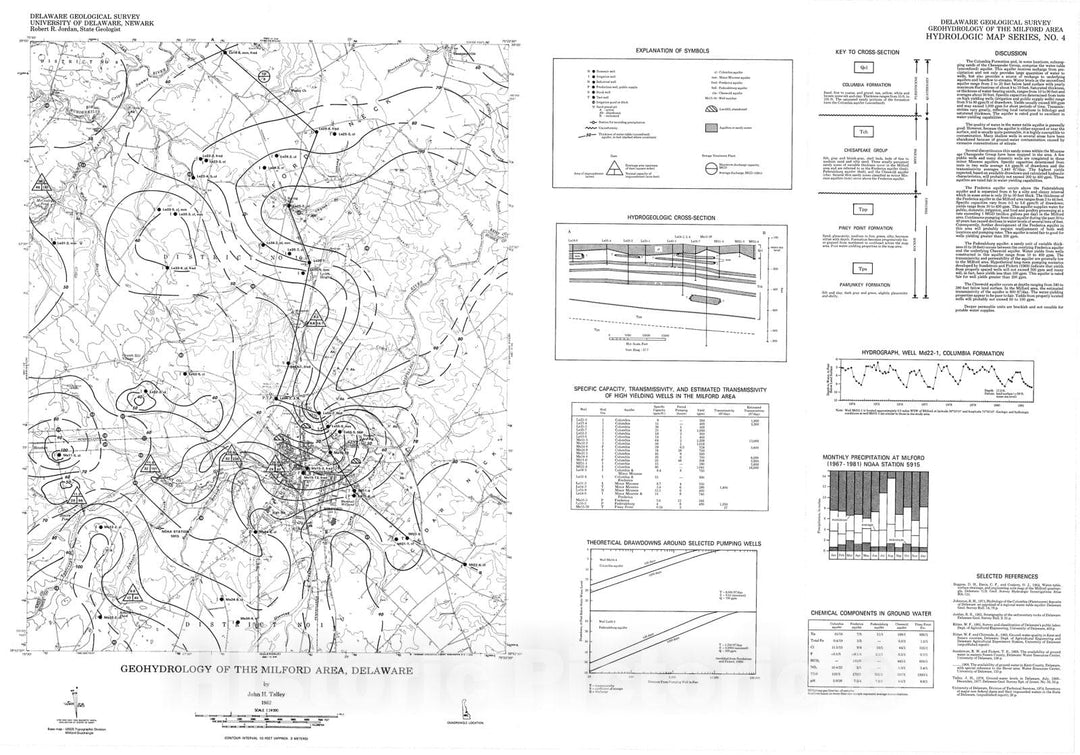 Map : Geohydrology of the Milford area, Delaware, 1982 Cartography Wall Art :