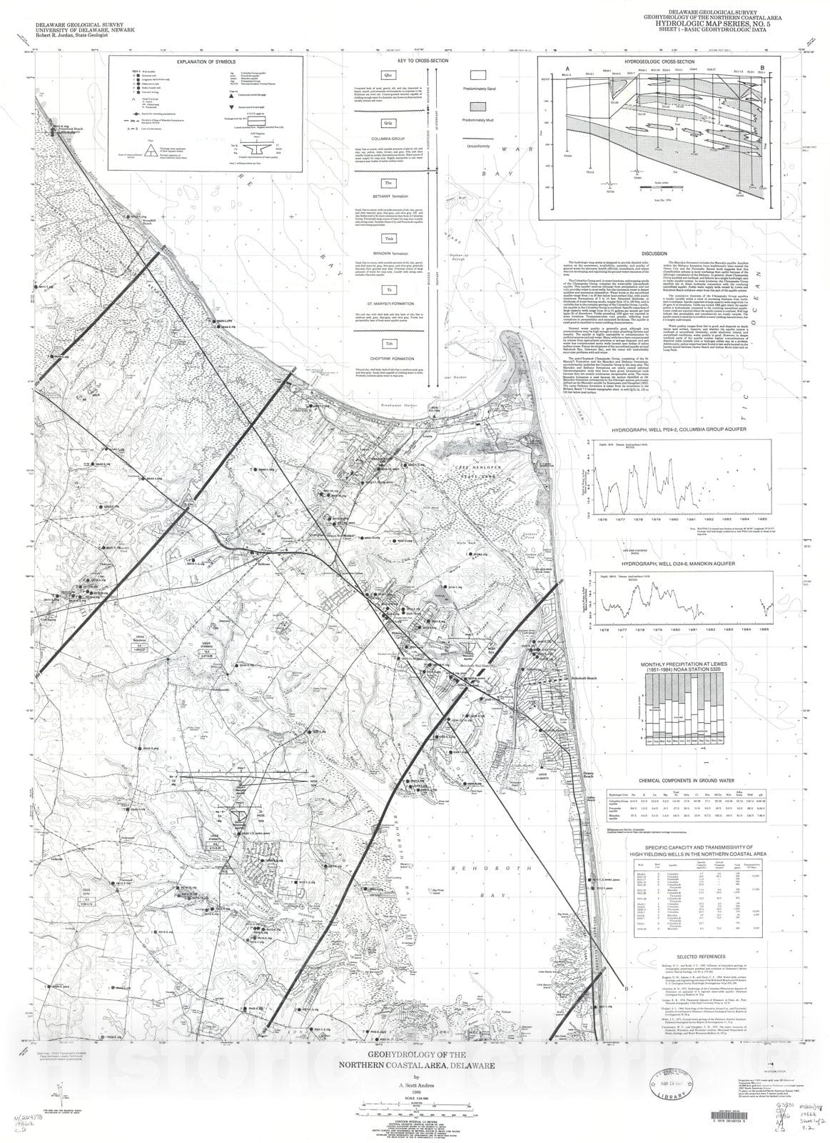 Map : Geohydrology of the northern coastal area, Delaware, sheet 1, basic geohydrologic data, 1986 Cartography Wall Art :