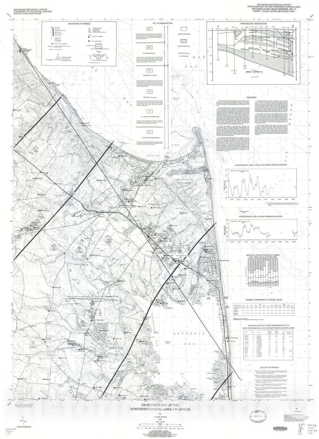 Map : Geohydrology of the northern coastal area, Delaware, sheet 1, basic geohydrologic data, 1986 Cartography Wall Art :