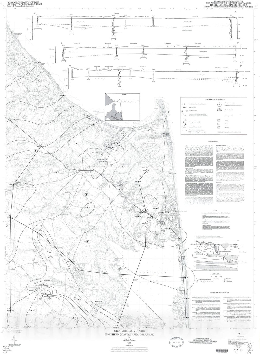 Map : Geohydrology of the northern coastal area, Delaware, sheet 2, geohydrology of the Columbia aquifer, 1987 Cartography Wall Art :