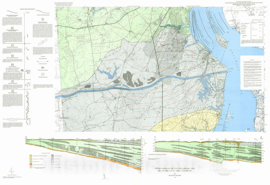 Map : Geohydrology of the Chesapeake and Delaware Canal area, Delaware, sheet 1, basic geology, 1986 Cartography Wall Art :