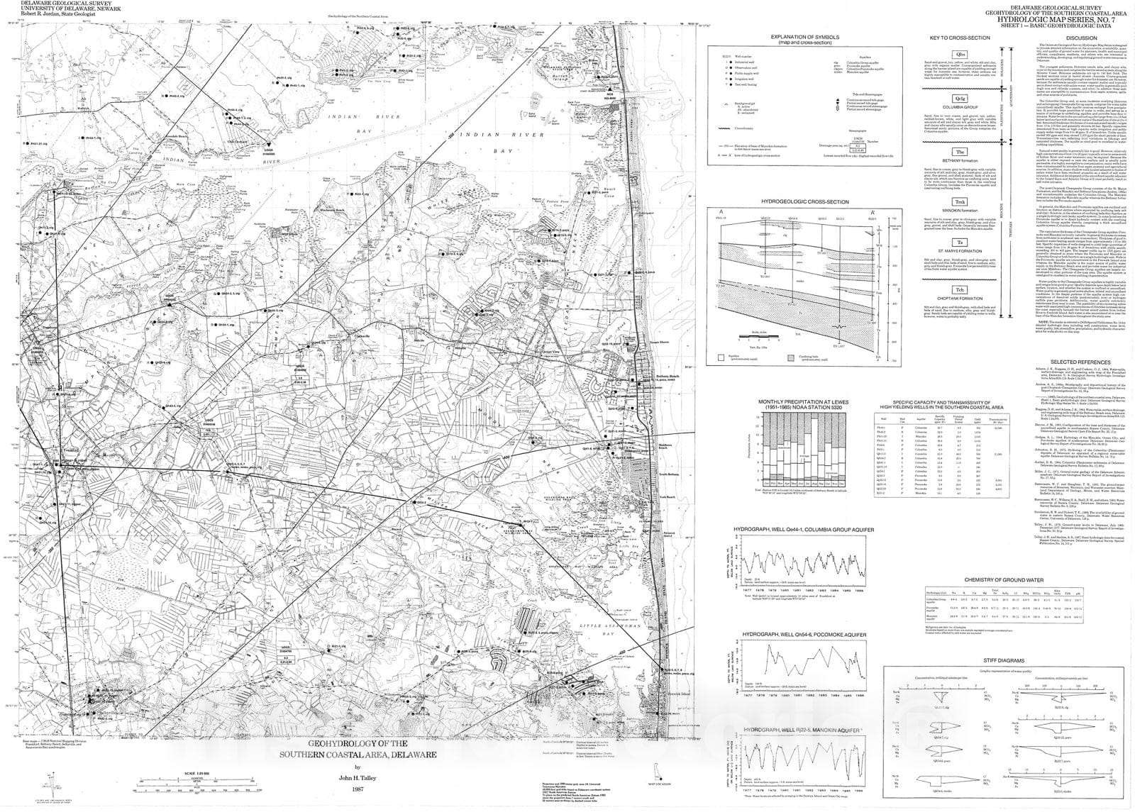 Map : Geohydrology of the southern coastal area, Delaware, sheet 1, basic geohydrologic data, 1987 Cartography Wall Art :