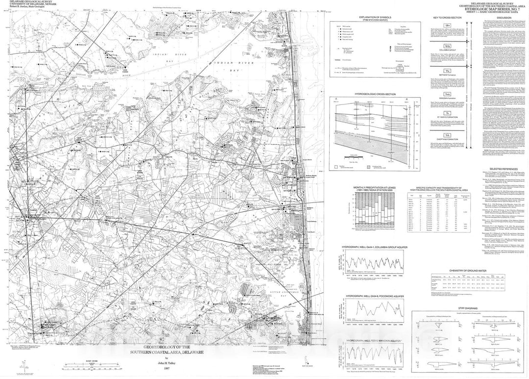 Map : Geohydrology of the southern coastal area, Delaware, sheet 1, basic geohydrologic data, 1987 Cartography Wall Art :