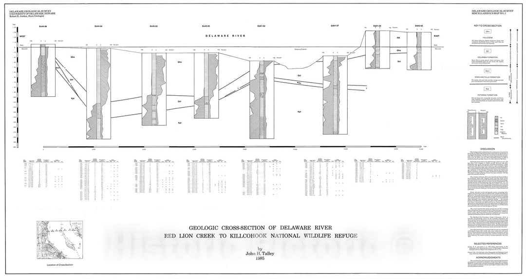 Map : Geologic cross-section of Delaware River, Red Lion Creek to Killcohook National Wildlife Refuge, 1985 Cartography Wall Art :