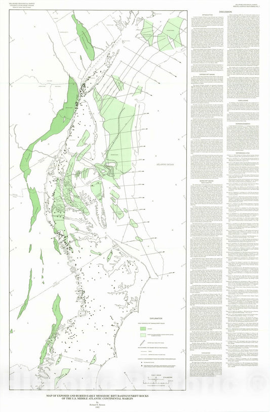 Map : Map of exposed and buried early Mesozoic rift basins/Synrift rocks of the U.S. middle Atlantic continental margin, 1992 Cartography Wall Art :