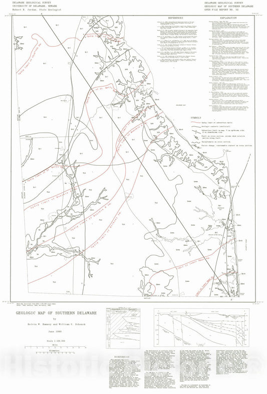 Map : Geologic map of southern Delaware, 1990 Cartography Wall Art :