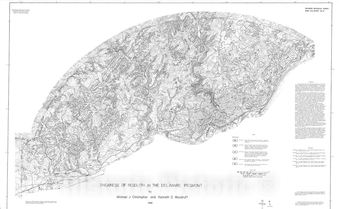 Map : Regolith thickness of the Delaware Piedmont, 1982 Cartography Wall Art :