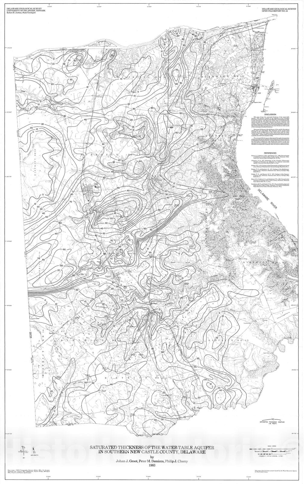 Map : Saturated thickness of the water-table aquifer in southern New Castle county, Delaware, 1983 Cartography Wall Art :