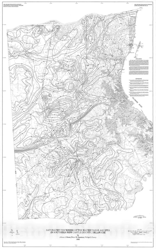 Map : Saturated thickness of the water-table aquifer in southern New Castle county, Delaware, 1983 Cartography Wall Art :