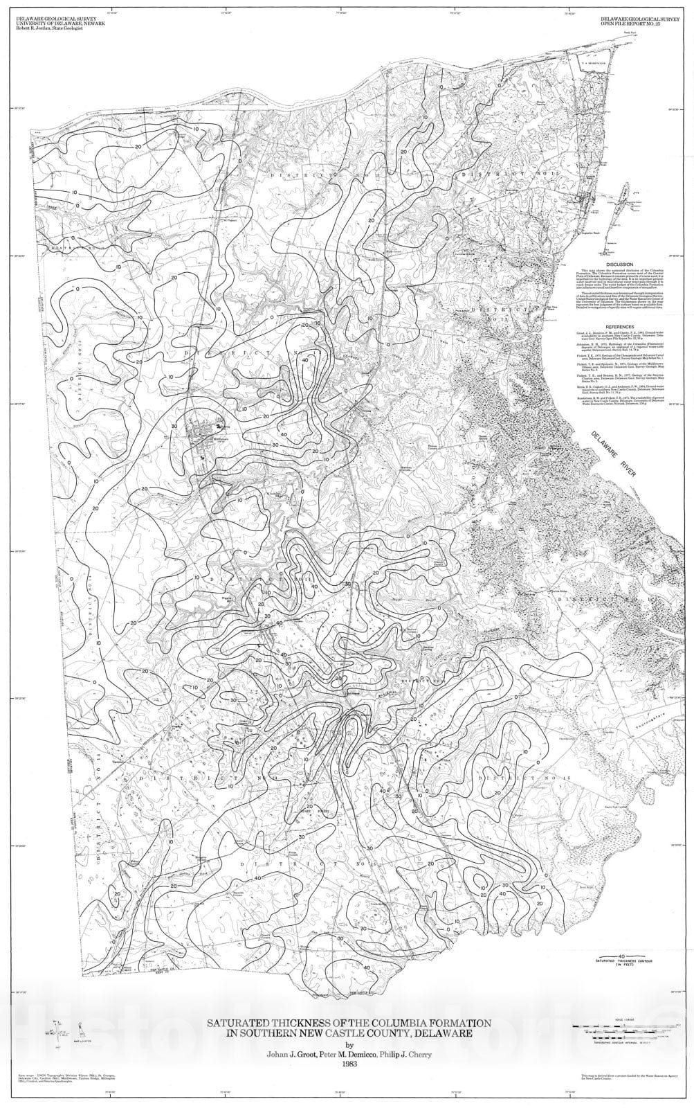 Map : Saturated thickness of the Columbia formation in southern New Castle county, Delaware, 1983 Cartography Wall Art :