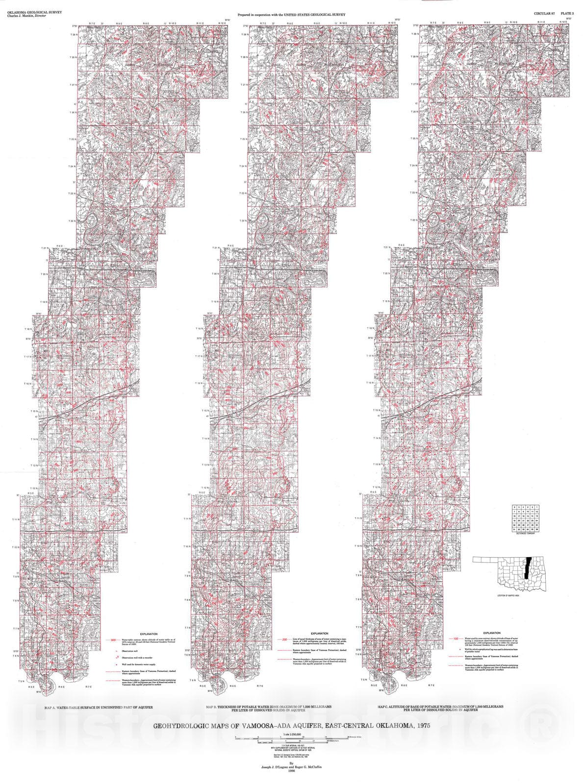 Map : Plate 3. Geohydrologic maps of Vamoosa-Ada aquifer, east central Oklahoma, 1986 Cartography Wall Art :