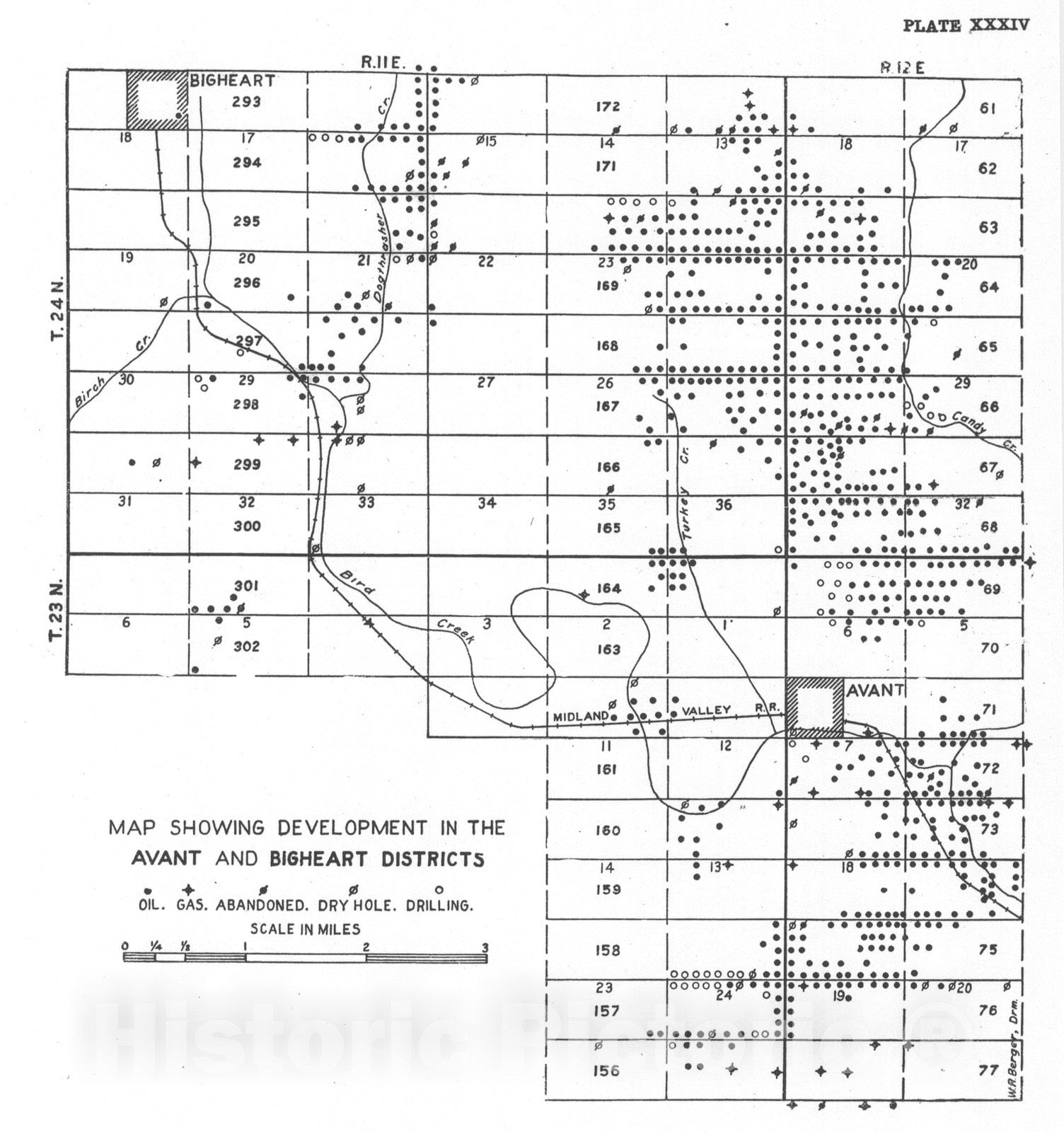 Map : Plate 34. Map showing development in the Avant & Bigheart districts, 1915 Cartography Wall Art :