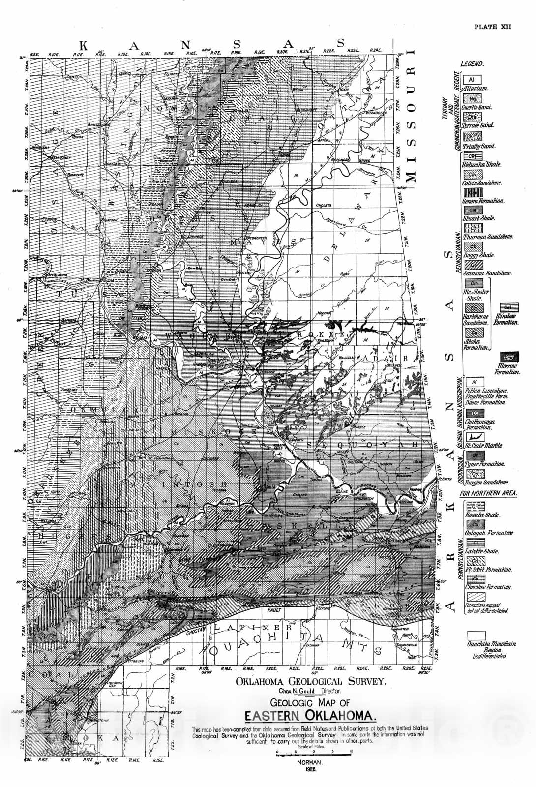 Map : Plate 12. Geologic map of eastern Oklahoma, 1926 Cartography Wall Art :