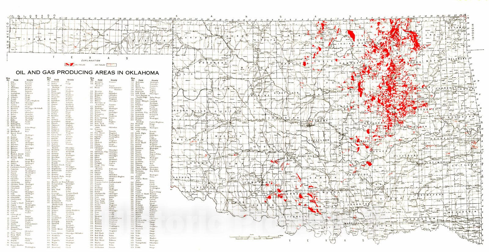 Map : Plate 5. Oil and gas producing areas in Oklahoma, 1927 Cartography Wall Art :