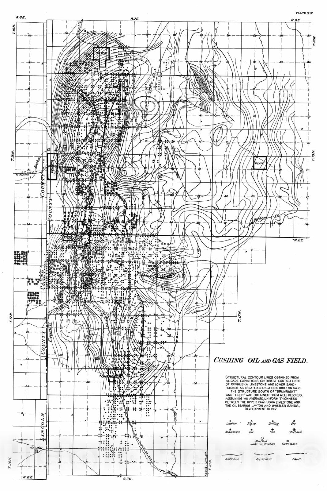 Map : Plate 14. Cushing oil and gas field, 1915 Cartography Wall Art :